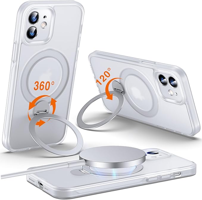 360° O-Ring MagStander for iPhone 12 Case, iPhone 12 Pro Case with Magnetic Stand Ring Holder [Compatible with MagSafe] [Military Shockproof] Kickstand iPhone 12/12 Pro Cover Matte Clear