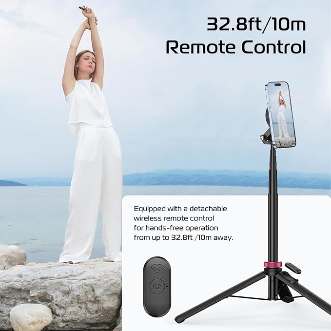 ULANZI 61'' Magnetic Selfie Stick Phone Tripod with Wireless Remote, Extendable Cell Phone Holder Stand, Compatible with MagSafe, Cellphone Tripod for iPhone 17 16 15 14 13 12 and Android Phones