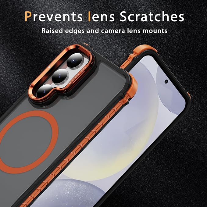 Magnetic for Samsung Galaxy S25 Case/S24 Case Orange Fit for MagSafe Military-Grade Shockproof Protection Adjustable Kickstand Slim Matte Anti-Fingerprint Cover Men Women