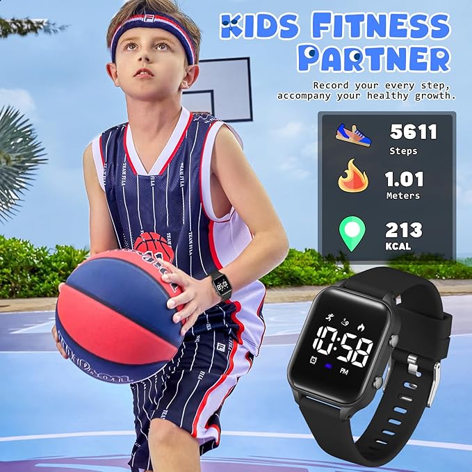 Kids Digital Watches for Boys Girls, Sports Watch with Fitness Tracker, Pedometer, Alarm Clocks, Stopwatch, No App Needed Waterproof Kids Watch, Gift for Teens Student Girls Boys Ages 5-14