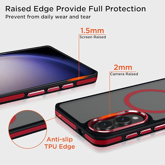 for Samsung Galaxy S25 Edge Case, Non-Slip Phone Case with Invisible Kickstand [Fits for Magsafe], Ultra Slim Translucent Cover for Galaxy S25 Edge, Mil-Grade Drop Protection (Black/Red)