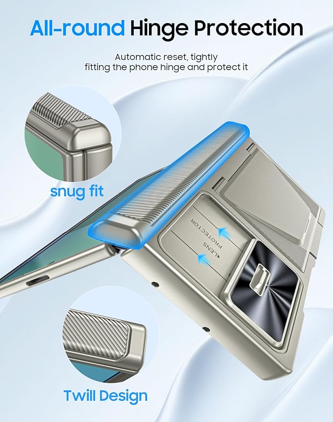 for Samsung Galaxy Z Fold 7 Case with Card Holder RFID Blocking, Built in Slide Lens Cover & Hinge Protection & Screen Protector, Shockproof Wallet Case for Z Fold 7 (Titanium Gold)