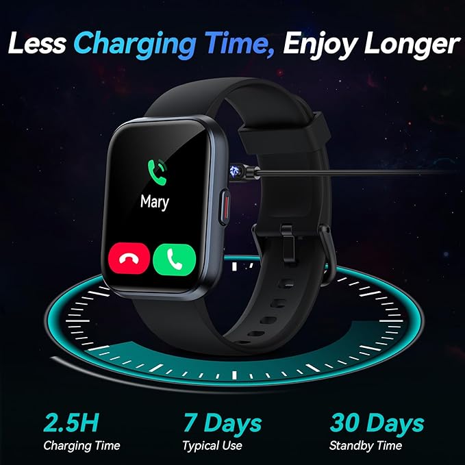 Smart Watches for Men Android & iPhone, 1.8" Alexa Built-in Smartwatches Fitness Tracker Watch with Bluetooth Calls, IP68 Waterproof, Heart Rate/Sleep/SpO2 Monitor, 110 Sport Modes - Black