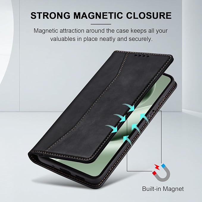 Jasonyu Flip Wallet Case for Google Pixel 10 Pro XL 5G,Leather Magnetic Folio Cover with Card Holder,Kickstand - TPU Shockproof Durable Protective Phone Case,Black