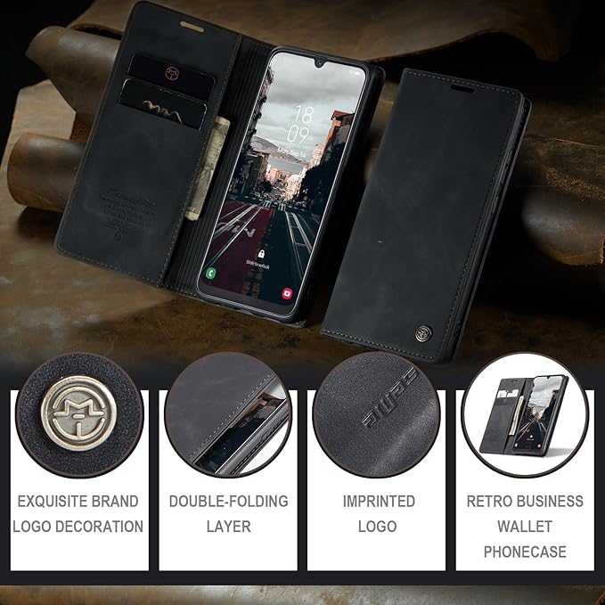 for Samsung Galaxy A50 Case, Flip Wallet Leather Case with Card Holder Magnetic Closure Shockproof Kickstand Protective Phone Cases Cover for Samsung A50,Black