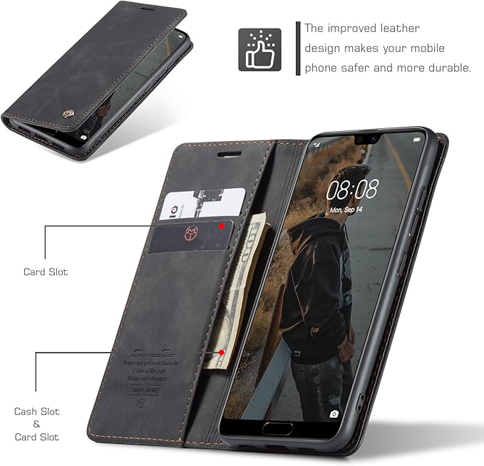 for Huawei P20 Case, Flip Wallet Leather Case with Card Holder Magnetic Closure Shockproof Kickstand Protective Phone Cases Cover for Huawei P20,Black