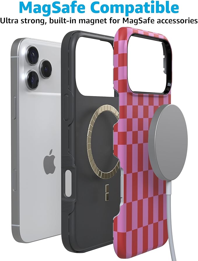 Casely iPhone 17 Pro Case | Vibe Check | Pink Checkerboard | Compatible with MagSafe | Bold Protective Design