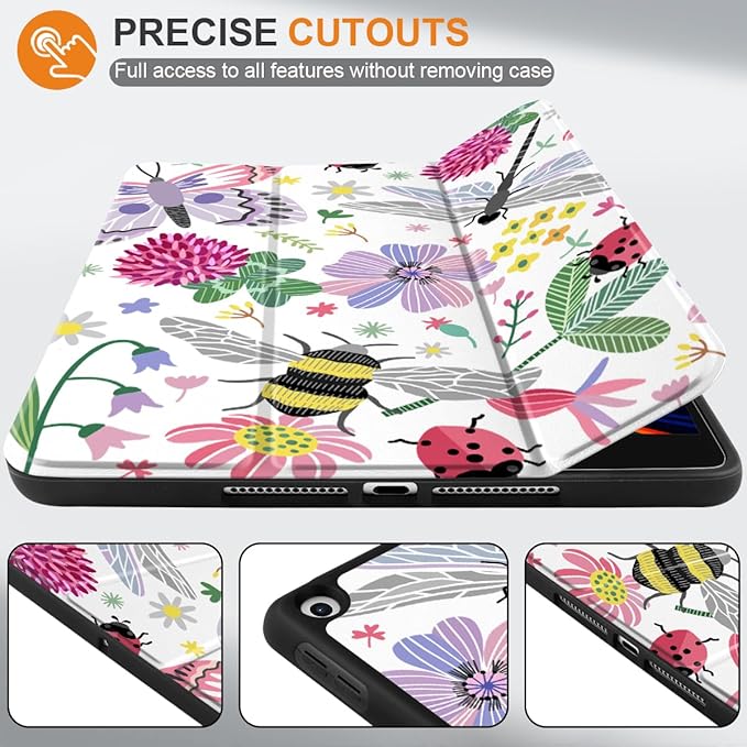 DONGKE Case Compatible with iPad 10.2 Inch 2021 2020 2019 iPad 9th/8th/7th Generation with Pencil Holder, Slim Stand Protective Case with Soft TPU Back, Auto Sleep/Wake Cover, Dragonfly