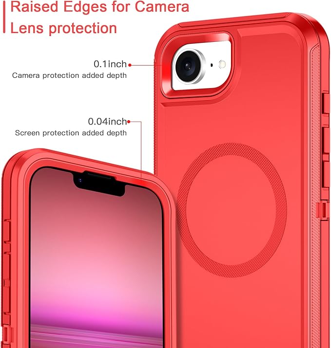 for iPhone 16e Case [Compatible with MagSafe] Shockproof 3-Layer Full Body Protection [Without Screen Protector] Rugged Heavy Duty Cover Case for Apple iPhone 16e 6.1" 2025,Red