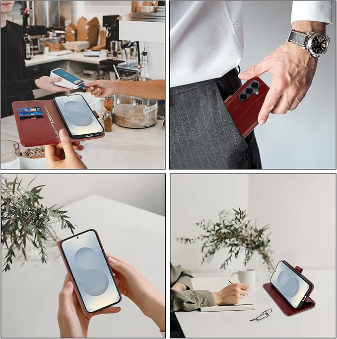 MONASAY Wallet Case Fit for Samsung Galaxy S25+ Plus 5G, [Lens & Glass Screen Protector Included] [RFID Blocking] Flip Folio Leather Cell Phone Cover with Credit Card Holder, 6.7 inch, Burgundy