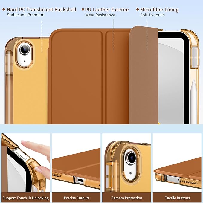 MoKo for iPad (A16) 11th Generation Case 11 Inch 2025, iPad 10th Generation Case 10.9 Inch 2022 with Pencil Holder, Slim Light Trifold Protective Cover with Hard PC Translucent Back Shell, Dark Coffee