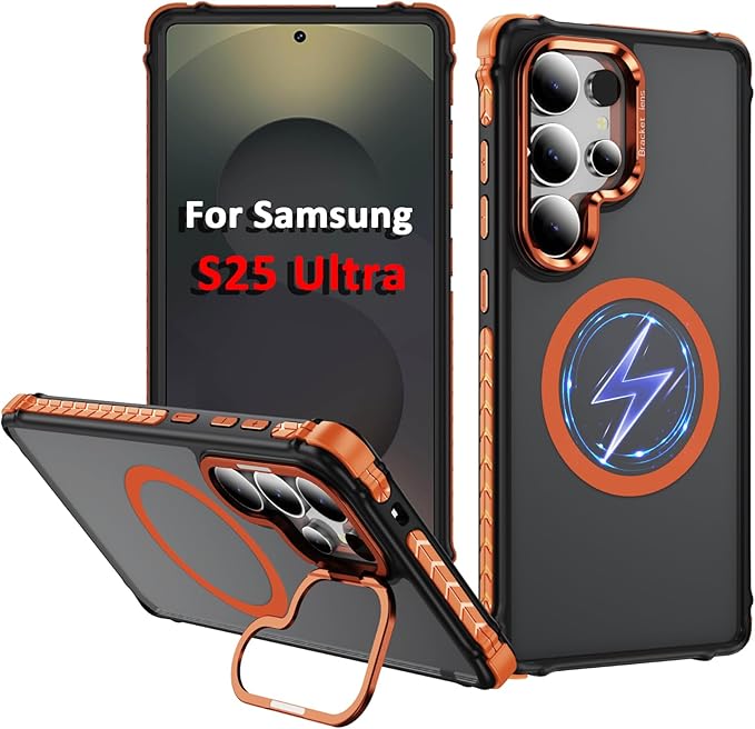 Magnetic for Samsung Galaxy S25 Ultra Case Orange Fit for MagSafe Military-Grade Shockproof Protection Adjustable Kickstand Slim Matte Anti-Fingerprint Cover Men Women