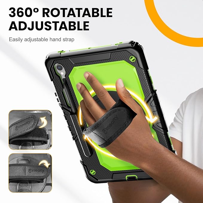 Timecity Case for Samsung Galaxy Tab S10 FE/ S9 FE 5G 10.9 Inch/ S9 11 Inch - Heavy Duty Protective Cover with Screen Protector, Rotating Stand, Shoulder Strap & S Pen Holder | Kids-Friendly, Green