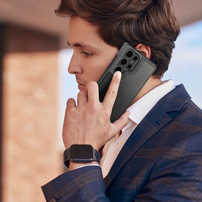 DJDUCK Designed for Samsung Galaxy S25 Ultra Case Wallet with Card Holder, [Magnetic Clasp Cover] [RFID Blocking Leather Protection] Shockproof Women Men Cases for Samsung S25 Ultra Black