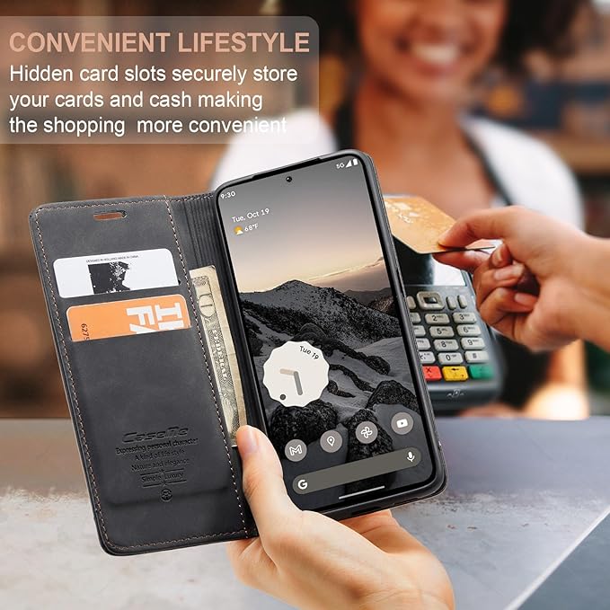 for Google Pixel 10 Pro/Pixel 10/Pixel 9/Pixel 9 Pro Case, Flip Wallet Leather Case with Card Holder Magnetic Closure Shockproof Kickstand Protective Phone Cases Cover, Black