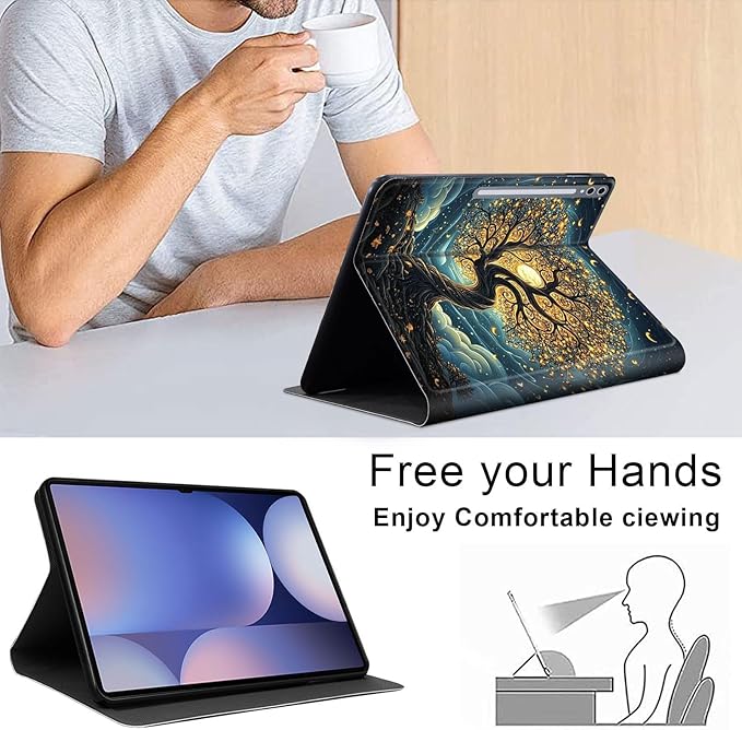 Case for Samsung Galaxy Tab S10 Plus/ S9 FE Plus/ S9 Plus 5G Tablet 12.4'', Slim PU Leather Stand Cover with Auto Wake/Sleep, Multi-Angle Viewing & Shockproof, Glowing Tree