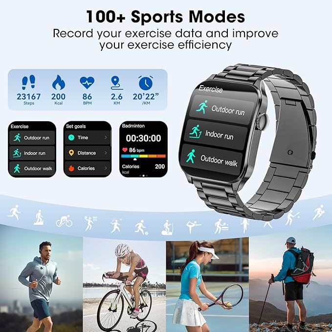 Curve Military Smart Watch for Men(Answer/Make Call), 1.93" AMOLED Smartwatch with Heart Rate/Sleep Monitor, 120+ Sports Modes Fitness tracker, IP68 Waterproof Fitness Watch for Android iOS (2 Straps)