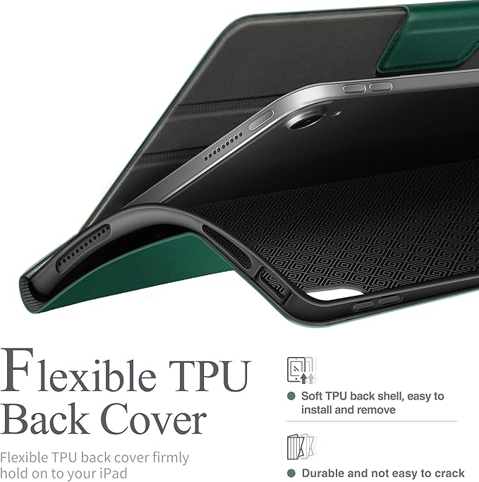auaua Case for iPad (A16) 11th Generation 11 Inch 2025, iPad 10th Generation 10.9 Inch 2022, with Pencil Holder and Pocket, Typing Angle Muti-Stand Magnetic Closure Auto Sleep/Wake (Green)