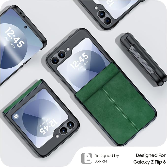for Samsung Galaxy Z Flip 6 Case/Z Flip 7 FE Case with Hinge Protection & Built-in Screen Protector, Ultra Thin Leather Shockproof Cover Phone Case for Galaxy Z Flip 6/Z Flip 7 FE-Green