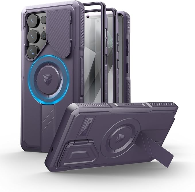 Dexnor for Samsung Galaxy S25 Ultra Case with Camera Cover & Adjustable Kickstand & Built-in Screen Protector, Magnetic Rugged Shockproof Bumper Cases Heavy-duty Protective Cover (2025),Phantom Purple