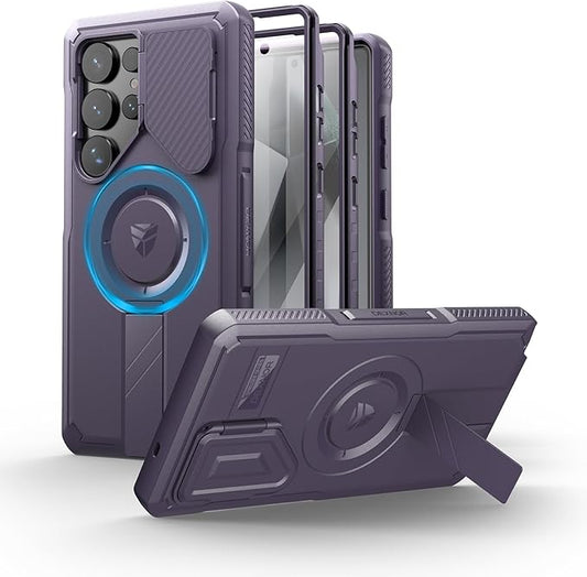 Dexnor for Samsung Galaxy S25 Ultra Case with Camera Cover & Adjustable Kickstand & Built-in Screen Protector, Magnetic Rugged Shockproof Bumper Cases Heavy-duty Protective Cover (2025),Phantom Purple