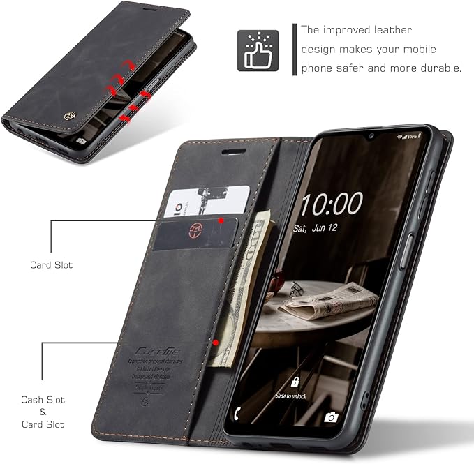 for Samsung Galaxy A14 4G/5G Case, Flip Wallet Leather Case with Card Holder Magnetic Closure Shockproof Kickstand Protective Phone Cases Cover for Galaxy A14 Phone Cover,Black