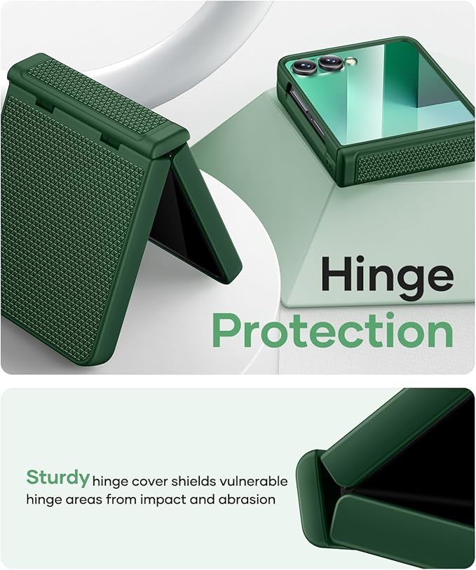 Vihibii for Samsung Galaxy Z Flip 7 Case with Rugged Hinge Protection & Outer Screen Protector, Compatible with Wireless Charging, Non-Slip Shockproof Slim Phone Cover for Galaxy Z Flip 7 2025, Green