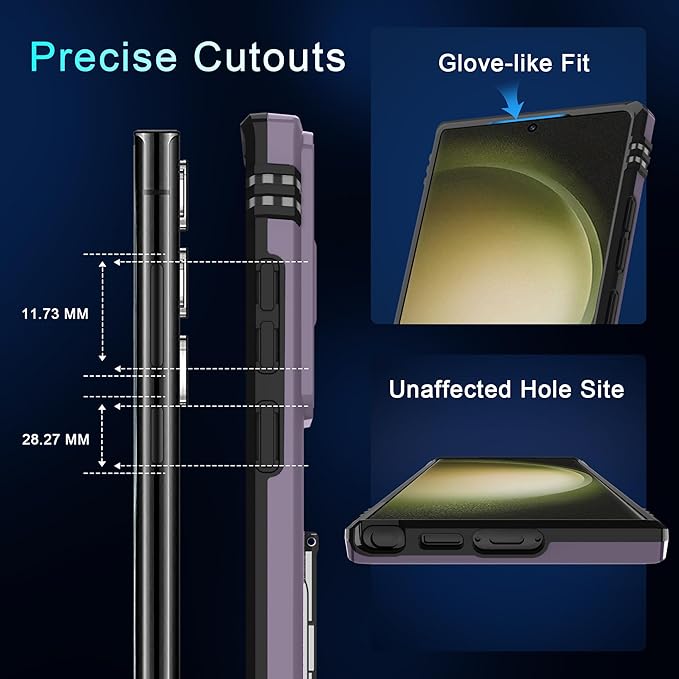 DEERLAMN Case for Samsung Galaxy S25 Ultra with Slide Camera Cover+Screen Protector (1 Pack), Rotated Ring Kickstand Military Grade Shockproof Protective Cover-Deep Purple