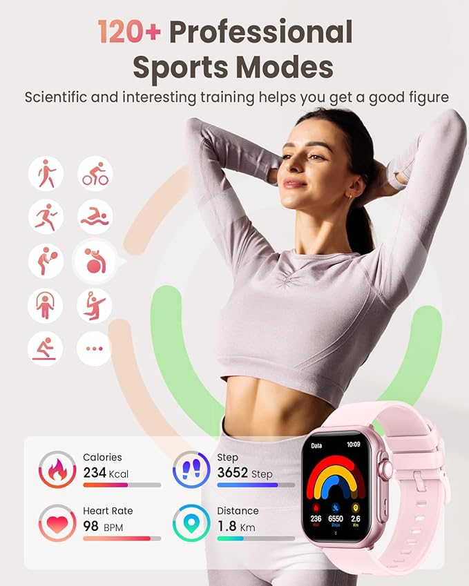 Smart Watches for Women Men Fitness: Smart Watch for iPhone&Android Bluetooth Call with 30 Day+Battery Life SpO2 Sleep Heart Rate Monitor,IP68,Fitness Tracker with 120+Sport,Reloj Inteligente, 2 Bands