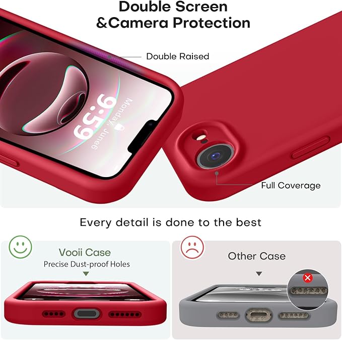 Vooii Compatible with iPhone 16e Case, Liquid Silicone Upgrade [Camera Protection] [Soft Anti-Scratch Microfiber Lining] Shockproof Phone Case for iPhone 16e 6.1 inch - Red