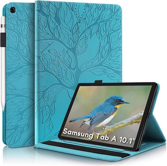 Tablet Case for Samsung Tab A 10.1 SM-T510 T515, Unique Tree Design with Card Slots, Slim and Lightweight, Precise Cutouts Cover Compatible with Samsung Galaxy Tab A 2019 10.1 Inch Blue