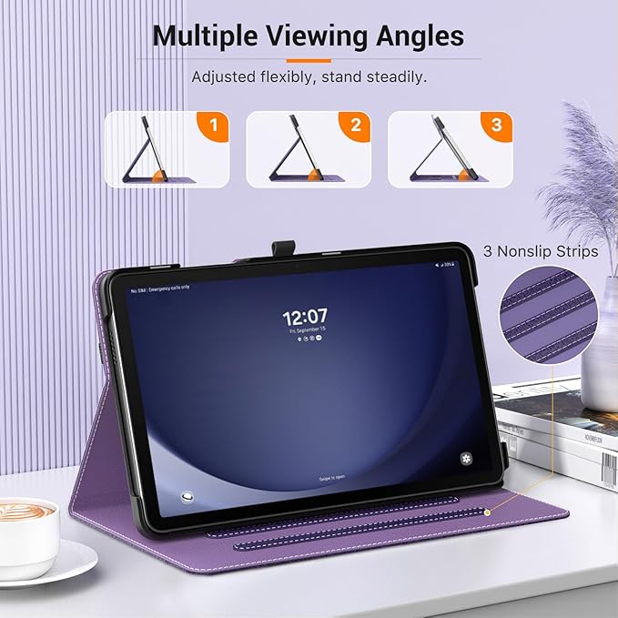 MoKo Case for Samsung Galaxy Tab A9 Plus 11" 2023 (SM-X210/SM-X216/SM-X218), PU Leather Multi-Angle Viewing Folding Stand Cover Case with Hand Strap, Front Pocket, Auto Wake/Sleep, Purple Violet