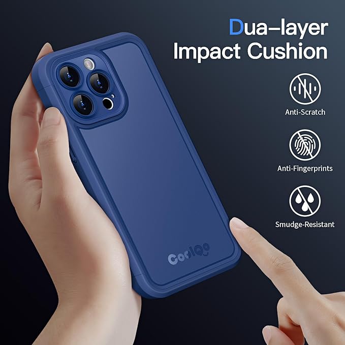 COOLQO Magnetic for iPhone 13 Pro Max Case, Compatible with MagSafe, Dual Layer Design Military Grade Protection, Translucent Matte Scratch-Resistant Back Protective Shockproof Phone Case, Blue