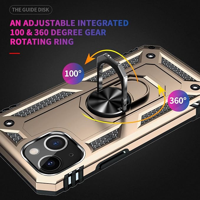 ADDIT Phone Case for iPhone 14 Case,with Kickstand Ring,Adjustable Stand,Military Grade,Heavy Duty Protection,Shockproof,Anti-Fingerprint,Support Magnet Car Mount,Gold