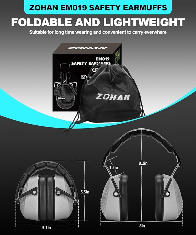 ZOHAN 019 Noise Cancelling Headphones for Adult - NRR 28dB Hearing Protection Ear Muffs for Working, Shooting, Mowing, Autism, Construction