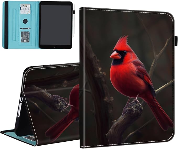 Case for Samsung Galaxy Tab S9 FE 5G 10.9 Inch/Galaxy Tab S9 11 Inch 2023,Card Slot PU Leather TPU Case Pen Holder Auto Wake Sleep,Red Cardinal Bird