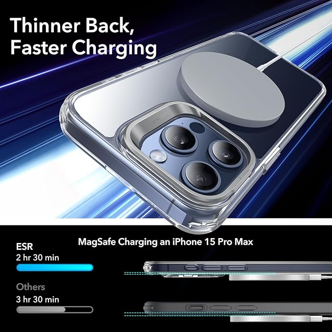 ESR for iPhone 15 Pro Max Case, Compatible with MagSafe, Military-Grade Protective Clear Case for iPhone 15 Pro Max,Built-in Stash Stand Phone Case, Scratch-Resistant Back Cover, Classic Series,Clear