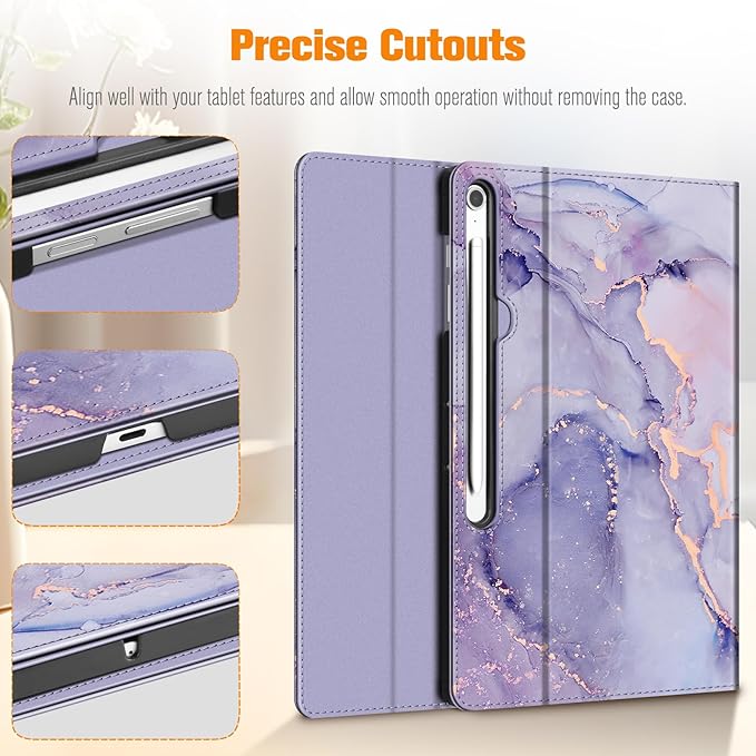 Fintie Case for Samsung Galaxy Tab S10 FE Plus 13.1 Inch 2025 Model (SM-X620/X626) with Built-in S Pen Holder, Multiple Angle Portfolio Business Cover with Pocket Auto Sleep/Wake, Lilac Marble