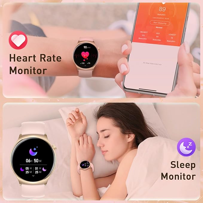 Smart Watch for Women Men(Answer/Make Calls) 1.43" HD Fitness Tracker Watchs with IP68 Waterproof/100+ Sports Modes/Heart Rate Sleep Monitor/Counter for Android/iPhone, Pink