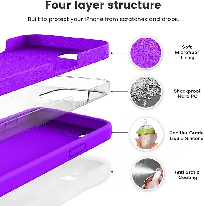 Vooii Compatible with iPhone 16e Case, Liquid Silicone Upgrade [Camera Protection] [Soft Anti-Scratch Microfiber Lining] Shockproof Phone Case for iPhone 16e 6.1 inch - Neon Purple