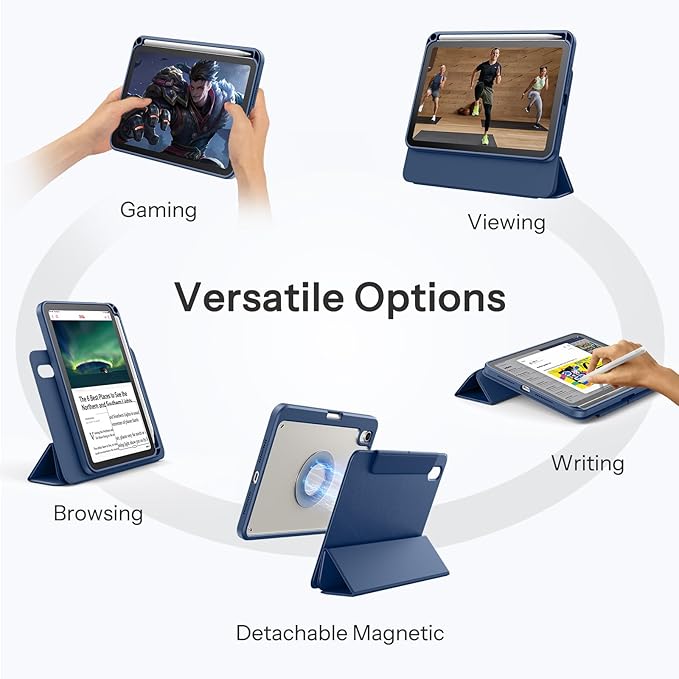 SPARIN Case for iPad mini 7 A17 Pro 2024/iPad Mini 6 2021 8.3 Inch, Detachable Magnetic Cover, Portrait/Landscape Stand with Pencil Holder, Support Auto Wake/Sleep (Navy Blue)