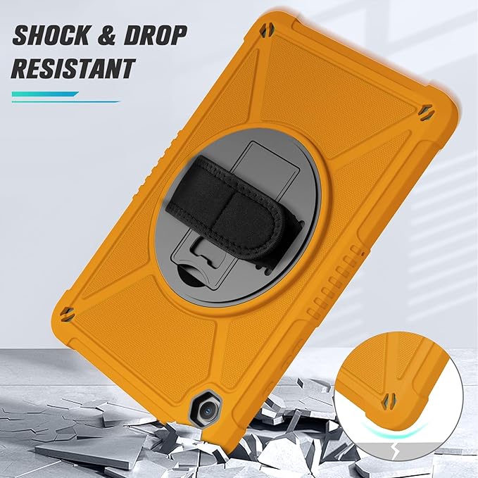 ZtotopCases for Samsung Galaxy Tab A9+ / A9 Plus 11'' 2023 (SM-X210/X216/X218), Shockproof Hard Duty Case with Screen Protector+360 Rotating Hand Strap&Stand+Shoulder Strap for Tab A9+ Tablet, Orange