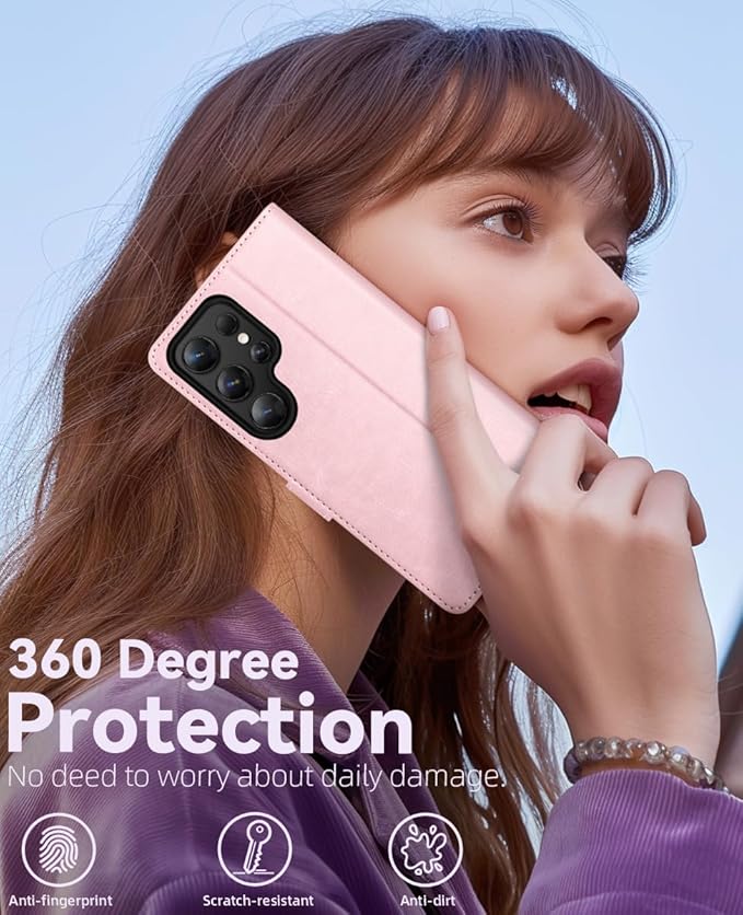 OCASE Compatible with Galaxy S25 Ultra Wallet Case, PU Leather Flip Folio Case with Card Holders RFID Blocking Kickstand [Shockproof TPU Inner Shell] Protective Phone Cover 2025, Pink