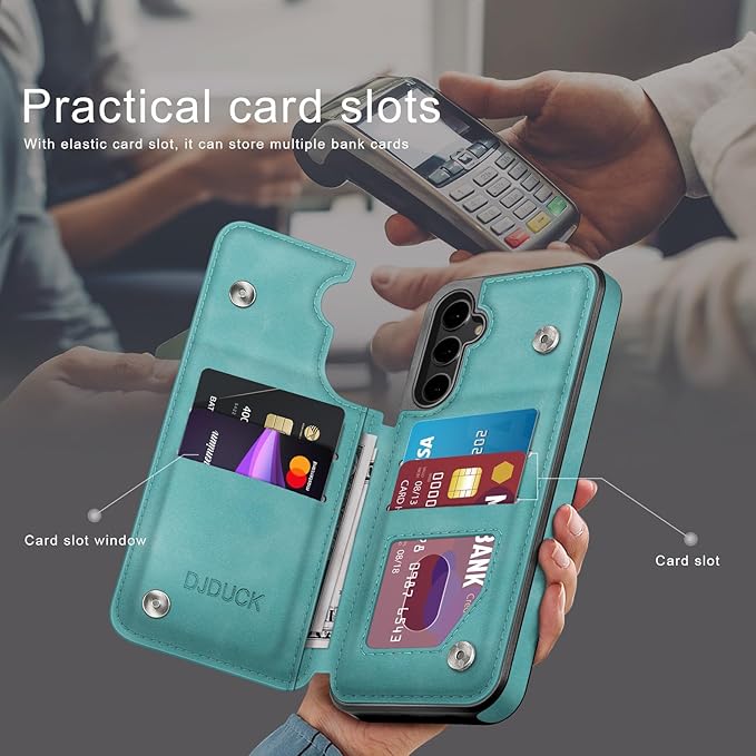 DJDUCK Designed for Samsung Galaxy S25 Plus Case Wallet with Card Holder, [Magnetic Clasp Cover] [RFID Blocking Leather Protection] Shockproof Women Men Cases for Samsung S25 Plus Light Green