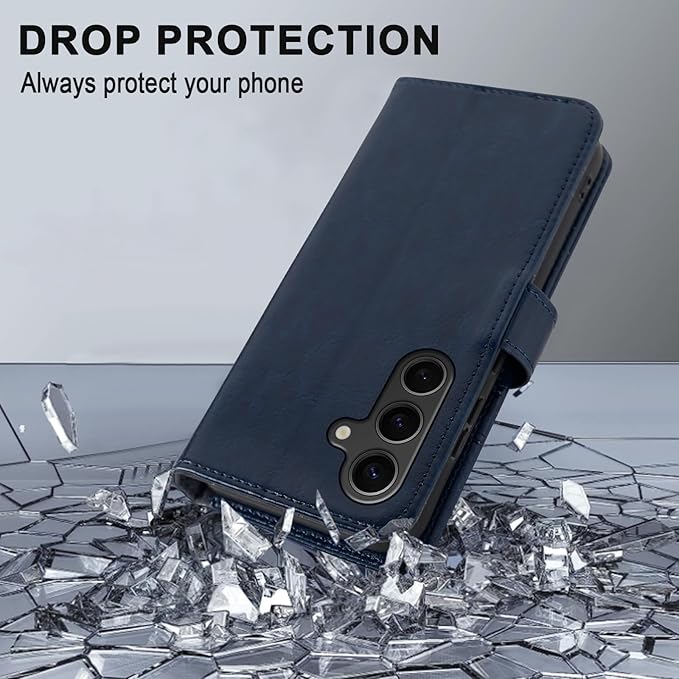 MONASAY Wallet Case Fit for Samsung Galaxy S24+ Plus 5G, [Lens & Glass Screen Protector Included] [RFID Blocking] Flip Folio Leather Cell Phone Cover with Credit Card Holder，6.7 inch, Blue