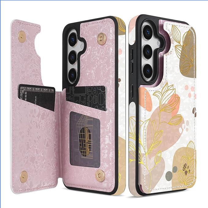 NNH Compatible with Samsung Galaxy S25 Wallet Case with RFID Blocking Card Slots Folio Flip PU Leather Kickstand Double Magnetic Clasp Design Cover for Galaxy S25(6.2 inch-Morandi Line Flower)