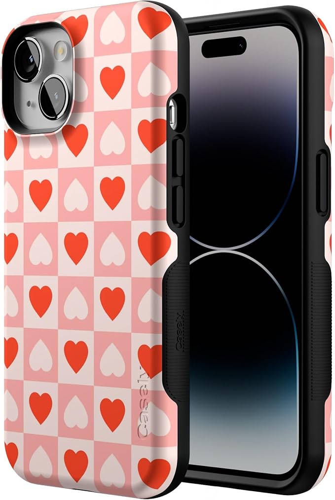 Casely iPhone 14 Case | King of My Heart | Checkered Hearts | Compatible with MagSafe | Bold Protective Design