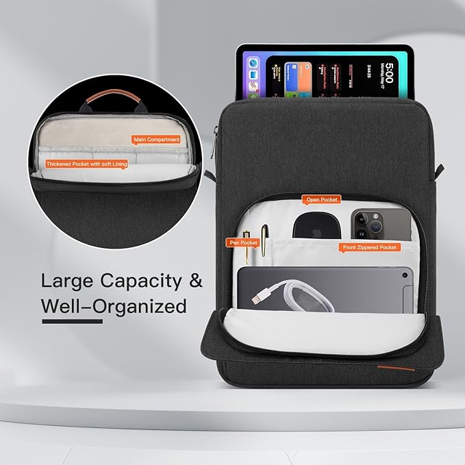 12.9-14 Inch Tablet Sleeve Shoulder Bag for 13 Inch New iPad Pro M4 & Air M2 M3 2025, 14" New MacBook Pro M3 Pro Max/ M3 M2 M1 Pro Max, Space Grey