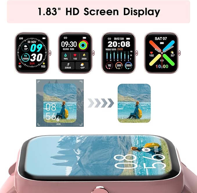 Smart Watch for Women (Answer/Make Call): 1.85" Waterproof Fitness Trackers with 24-Hours Blood Pressure Heart Rate SpO2 Sleep Monitor Watches for Women, iPhone Android Compatible( (Light Pink)