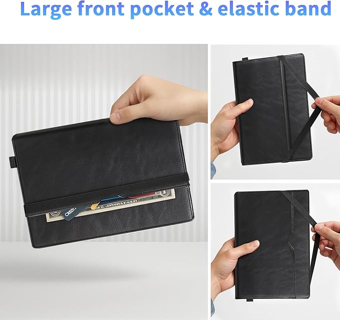 Case for Surface Pro 11/10/9/8, 13 Inch PU Leather Protective Cover with Honeycomb Cooling, Multi-Angle Stand, Stylus Holder, Front Pocket & Hand Strap, Durable Business for Tablet (Black)